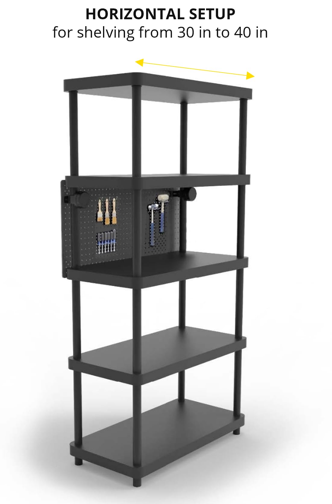 RAMTUFF Universal PegBoard Kit for Plastic Shelving- Garage Storage Organizer with 14 Pegboard Accessories - Easy to Install