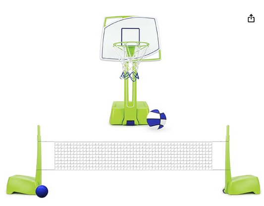 Outdoor Recreation Poolside Portable Basketball Hoop and Volleyball Combo