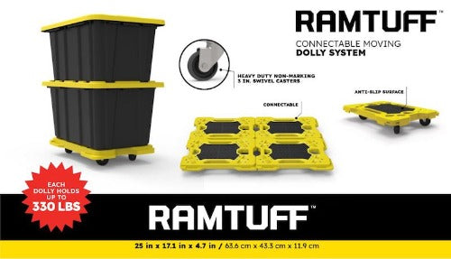Connectable Moving Dollies x4 | 330 lbs Capacity per Dolly - BV Certified| Anti-Slip Surface | Made of Heavy-Duty Polypropylene & Thermoplastic | Non-Marking 3” Swivel Casters (4-Pack)