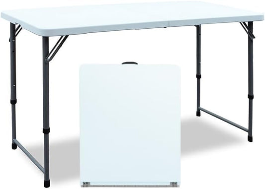 Enduro 4’ Banquet Table, Folding Table with Adjustable Heights, Portable Table for Indoor/Outdoor Use, 48’’ L x 24’’ W, White