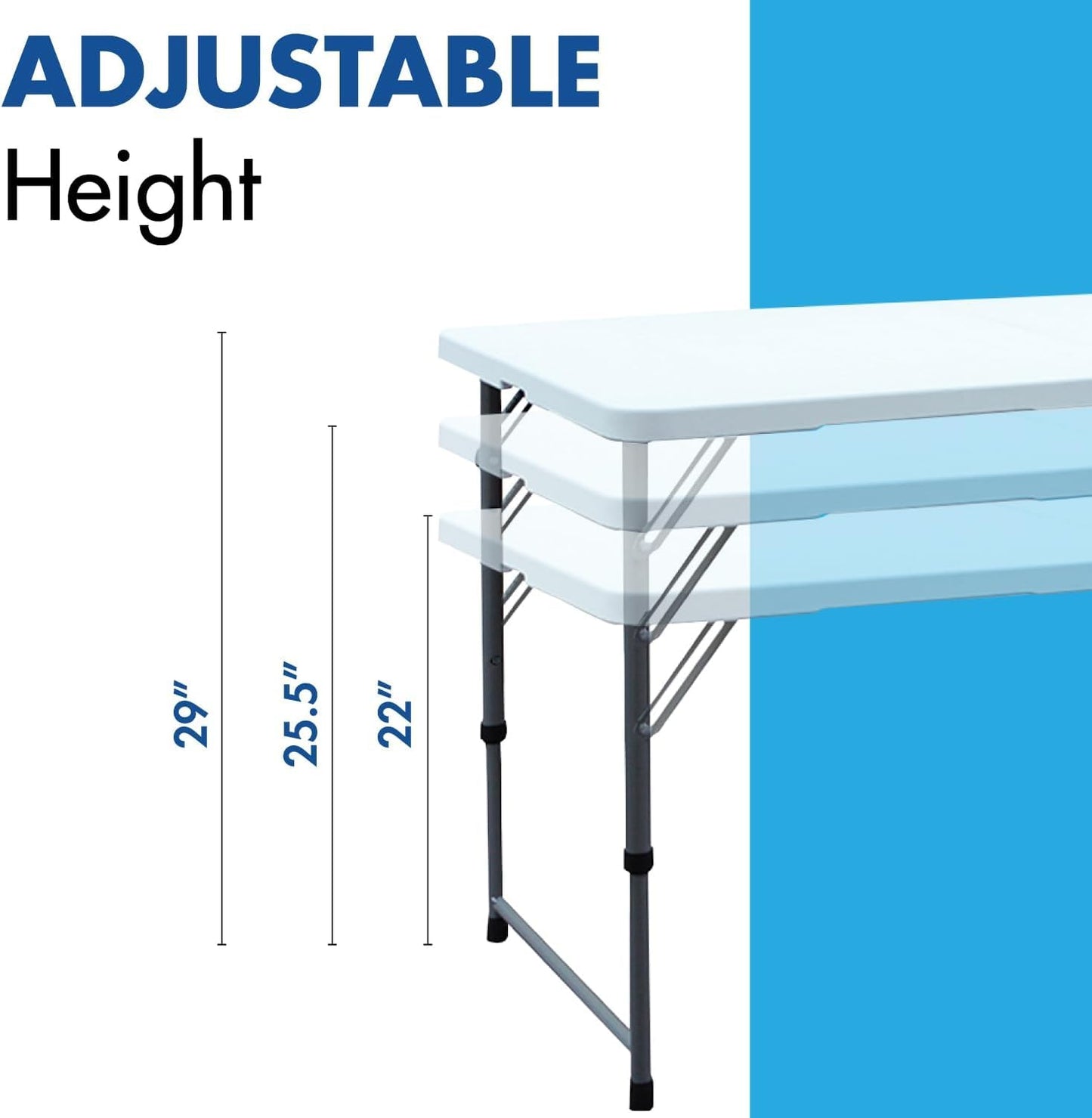 Enduro 4’ Banquet Table, Folding Table with Adjustable Heights, Portable Table for Indoor/Outdoor Use, 48’’ L x 24’’ W, White