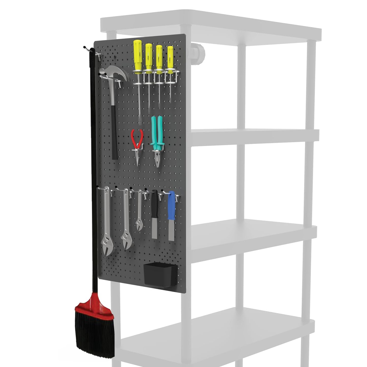 RAMTUFF Universal PegBoard Kit for Plastic Shelving- Garage Storage Organizer with 14 Pegboard Accessories - Easy to Install
