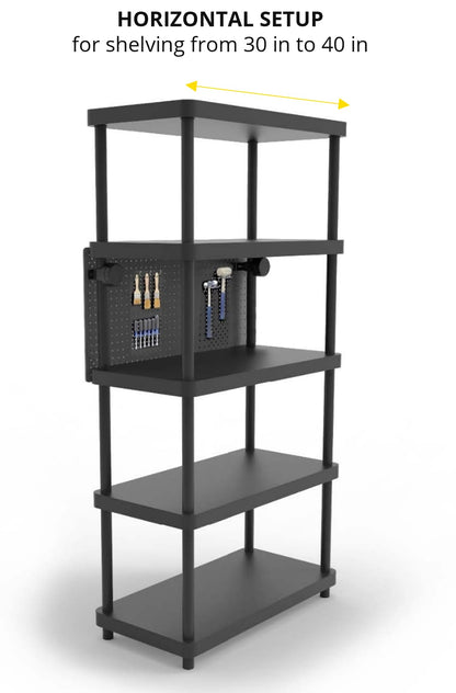 RAMTUFF Universal PegBoard Kit for Plastic Shelving- Garage Storage Organizer with 14 Pegboard Accessories - Easy to Install