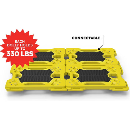 Connectable Moving Dolly (4-Pack) 330 lbs Capacity per Dolly - BV Certified | Anti-Slip Surface | Made of Heavy-Duty Polypropylene & Thermoplastic | Non-Marking 3” Swivel Casters