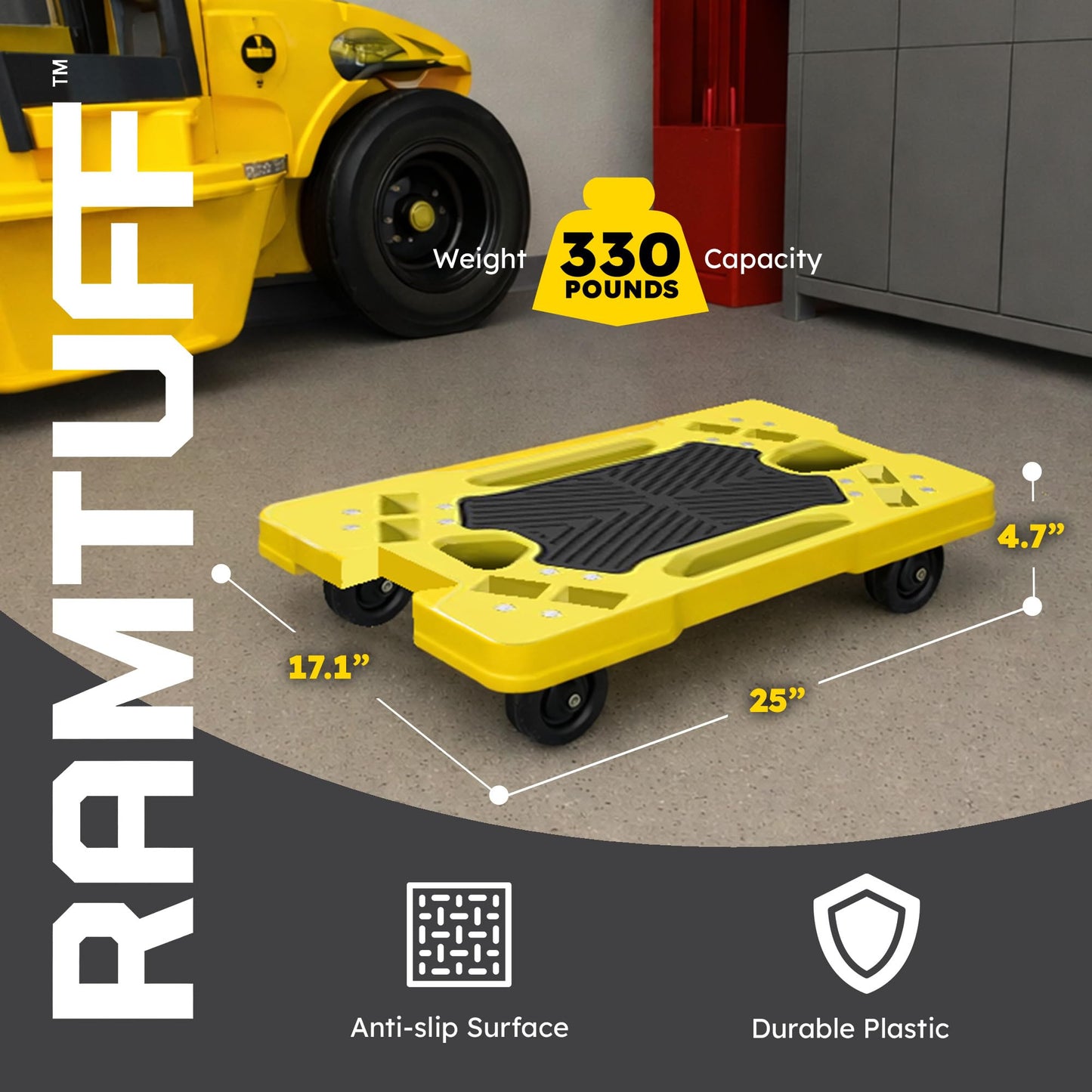 Connectable Moving Dolly (4-Pack) 330 lbs Capacity per Dolly - BV Certified | Anti-Slip Surface | Made of Heavy-Duty Polypropylene & Thermoplastic | Non-Marking 3” Swivel Casters