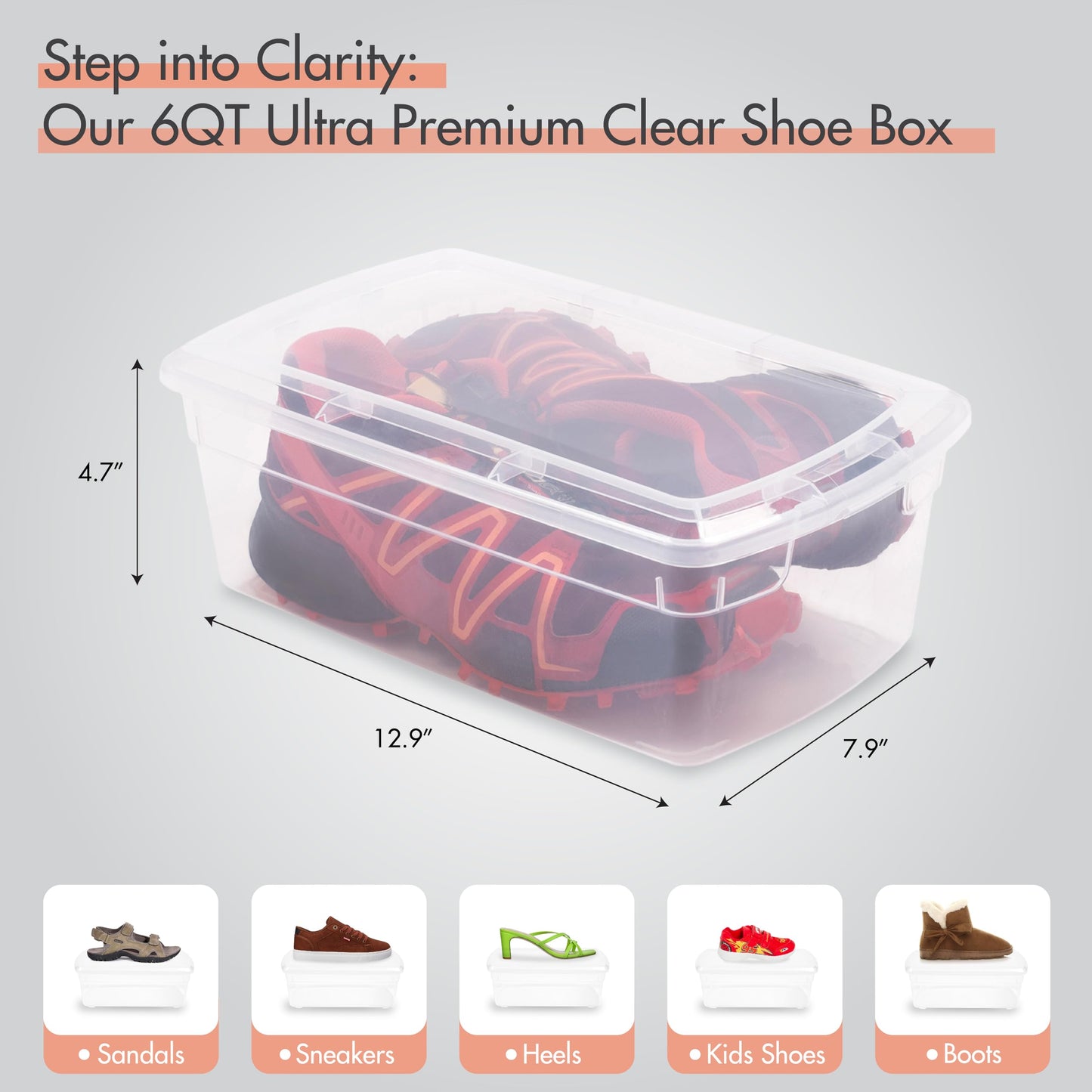 Organize-It!,Pack of 24-6QT Ultra Premium Clear Shoe Box, Modular Storage Box for Shoes, Versatile Organization and Storage Box with Clear Base and Lid, 12.9" L X 7.9" W X 4.7" H