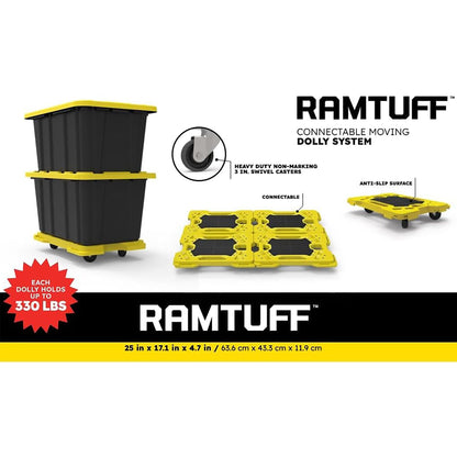 Connectable Moving Dolly (4-Pack) 330 lbs Capacity per Dolly - BV Certified | Anti-Slip Surface | Made of Heavy-Duty Polypropylene & Thermoplastic | Non-Marking 3” Swivel Casters