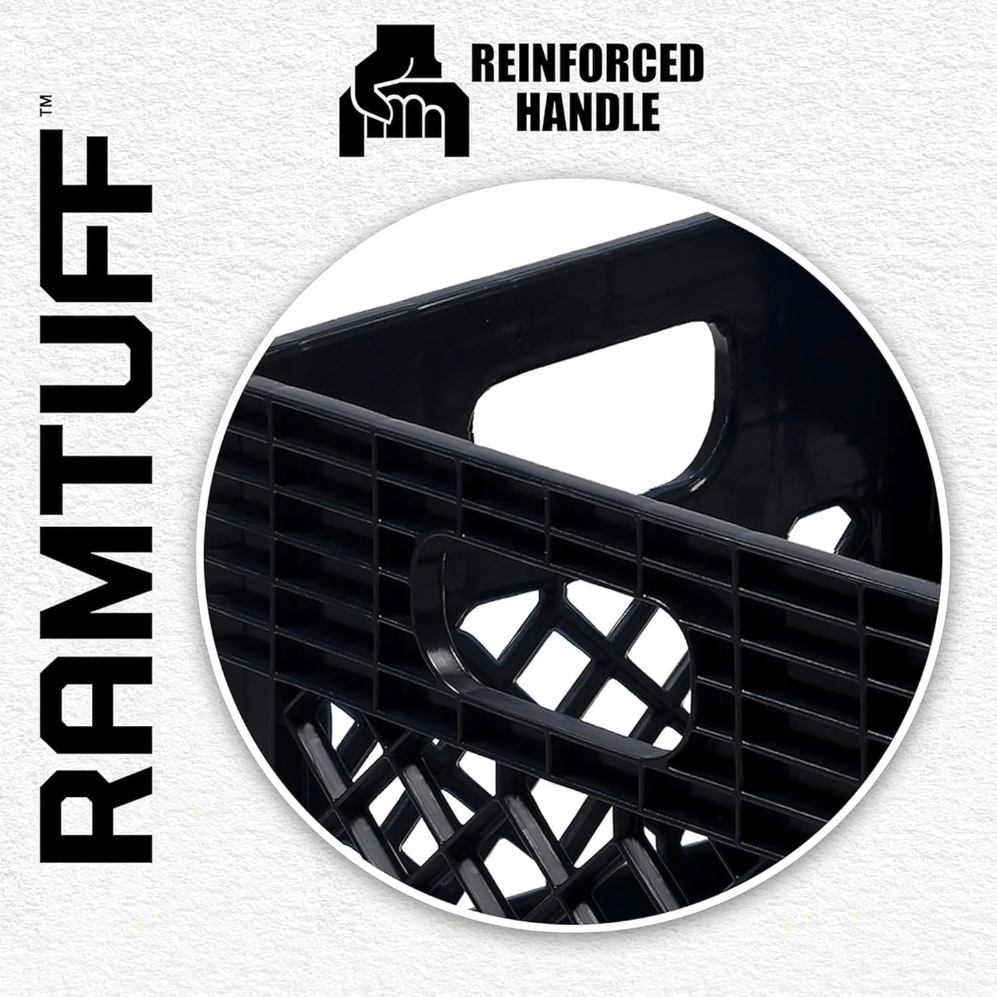 Ramtuff Authentic Milk Crate, 250lbs Load Capacity (BV Certified), Extreme Weather Tested -22°F to 122°F, Reinforced Handles, Stackable, Authentic Milk Crate Dimensions 13" L x 13" W x 11" H