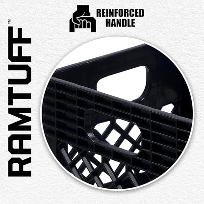 Ramtuff Authentic Milk Crate, 250lbs Load Capacity (BV Certified), Extreme Weather Tested -22°F to 122°F, Reinforced Handles, Stackable, Authentic Milk Crate Dimensions 13" L x 13" W x 11" H