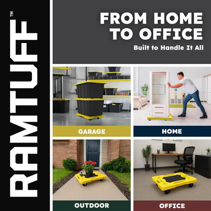 Connectable Moving Dolly (4-Pack) 330 lbs Capacity per Dolly - BV Certified | Anti-Slip Surface | Made of Heavy-Duty Polypropylene & Thermoplastic | Non-Marking 3” Swivel Casters