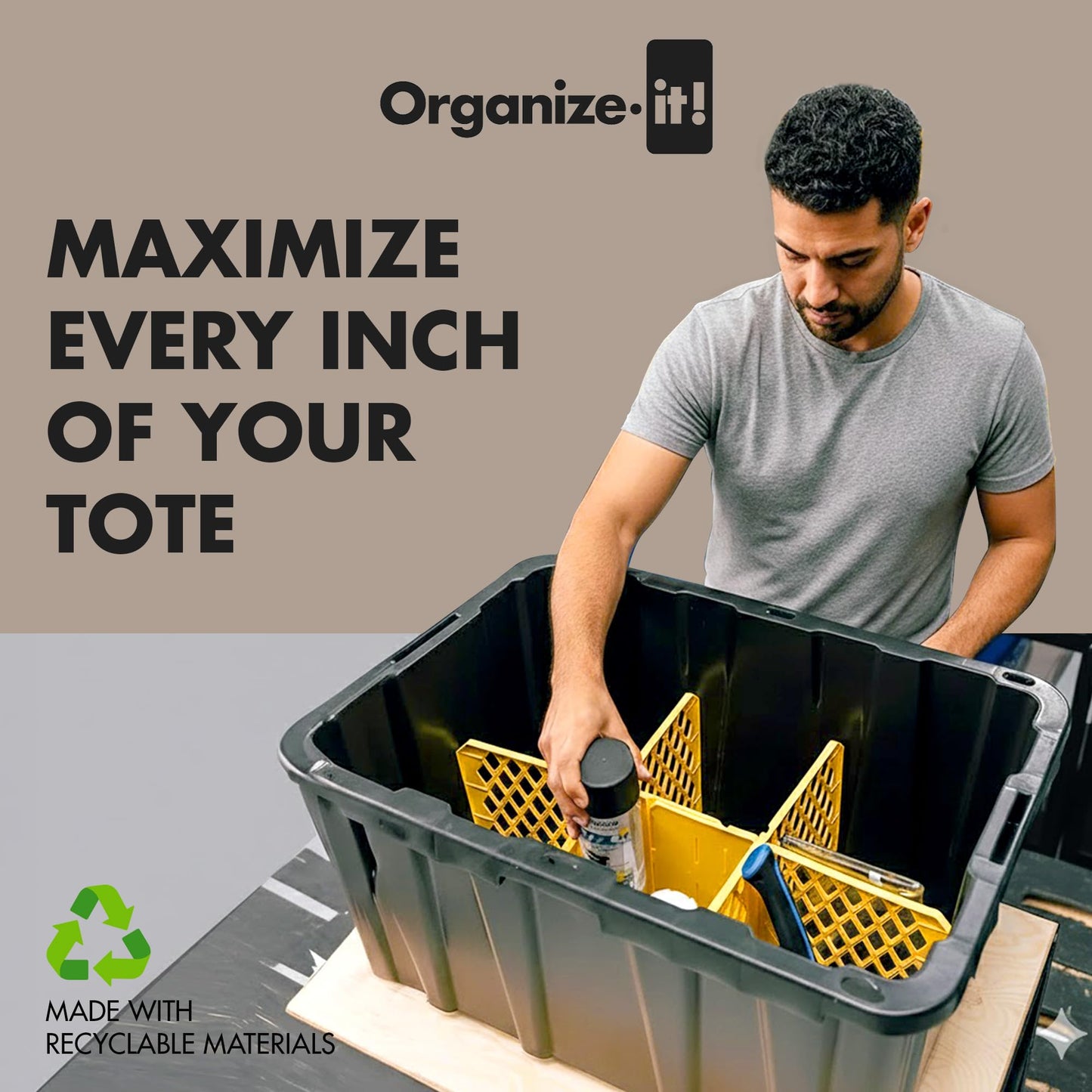 Universal Divider 27-gal. Tough Storage Tote, 6-slot Strong Box Divider for Storage Containers, 2 Customizable Lengths, Stationery Organizer for Large Tools/Seasonal Items, Easy to Attach (Pack of 8)