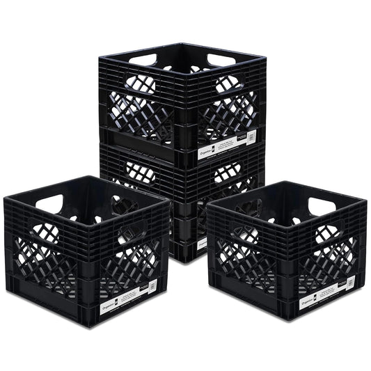 Organize-It! Authentic Milk Crate, 4 Pack - Heavy-Duty Storage Crate, Easy-Grip Handles, Versatile Storage Crate Box, Inside Dimensions 13”L x 13”W x 11”H