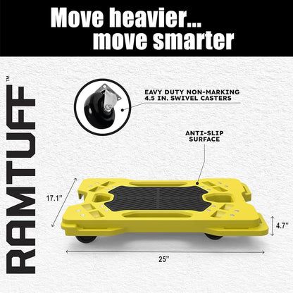 Connectable Moving Dolly (4-Pack) 330 lbs Capacity per Dolly - BV Certified | Anti-Slip Surface | Made of Heavy-Duty Polypropylene & Thermoplastic | Non-Marking 3” Swivel Casters