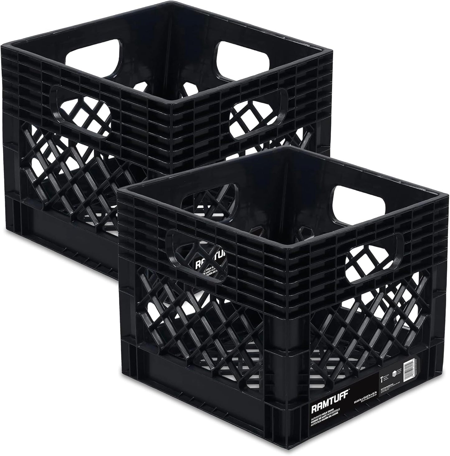 Ramtuff Authentic Milk Crate, 250lbs Load Capacity (BV Certified), Extreme Weather Tested -22°F to 122°F, Reinforced Handles, Stackable, Authentic Milk Crate Dimensions 13" L x 13" W x 11" H
