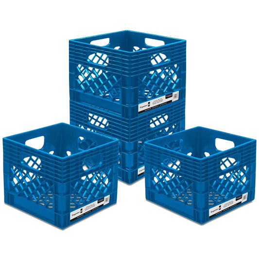 Organize-It! Authentic Milk Crate, 4 Pack - Heavy-Duty Storage Crate, Easy-Grip Handles, Versatile Storage Crate Box, Inside Dimensions 13”L x 13”W x 11”H