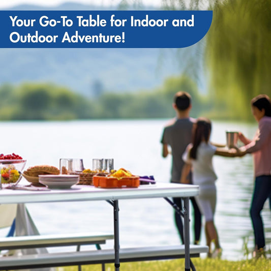 Enduro 4’ Banquet Table, Folding Table with Adjustable Heights, Portable Table for Indoor/Outdoor Use, 48’’ L x 24’’ W, White