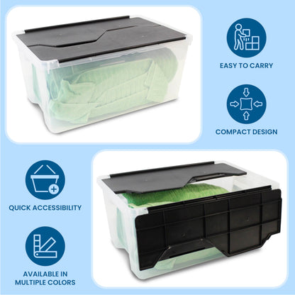 Organize-It! 6 Pack-Mini Flip-Top Tote 26L, Storage Bin with a Clear Plastic Base, Black Lid, Stackable, 18" L X 12" W X 8" H