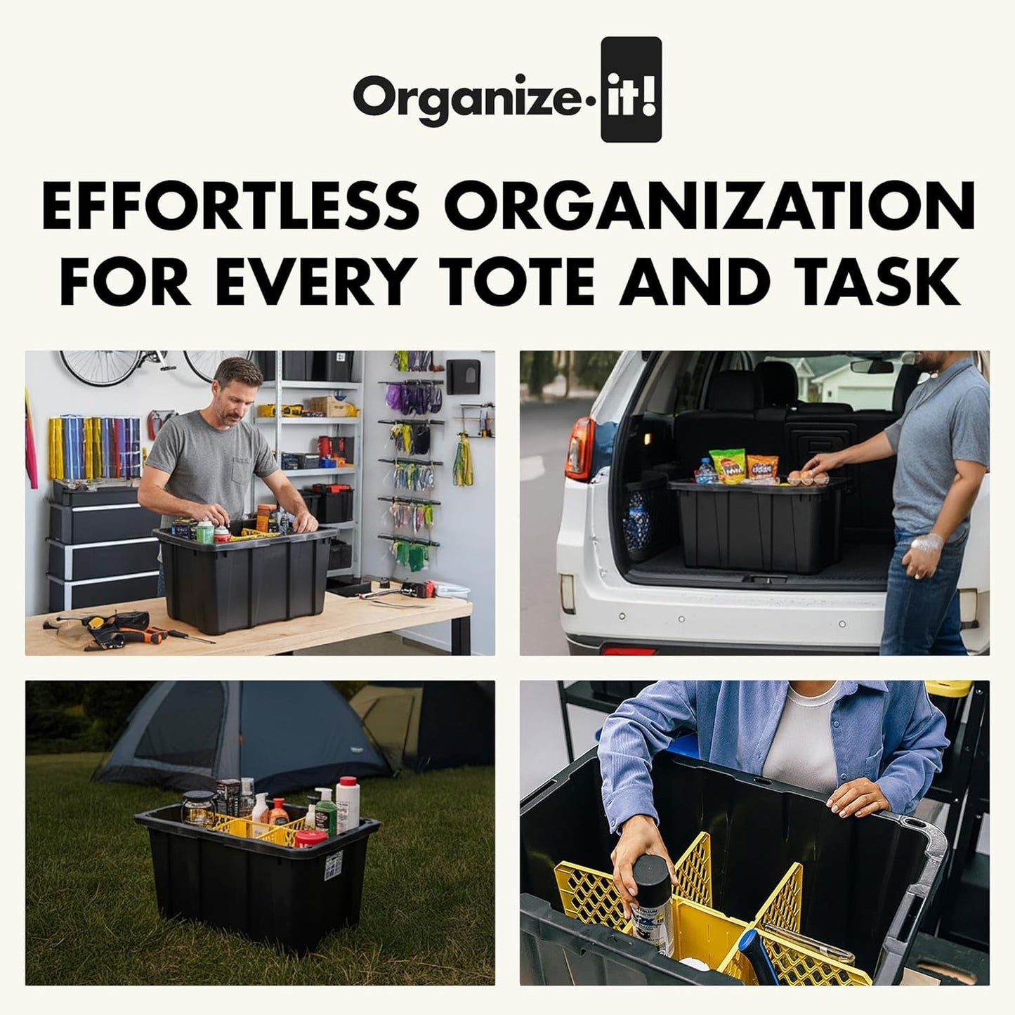 Universal Divider 27-gal. Tough Storage Tote, 6-slot Strong Box Divider for Storage Containers, 2 Customizable Lengths, Stationery Organizer for Large Tools/Seasonal Items, Easy to Attach (Pack of 8)