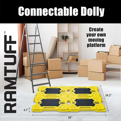 Connectable Moving Dolly (4-Pack) 330 lbs Capacity per Dolly - BV Certified | Anti-Slip Surface | Made of Heavy-Duty Polypropylene & Thermoplastic | Non-Marking 3” Swivel Casters