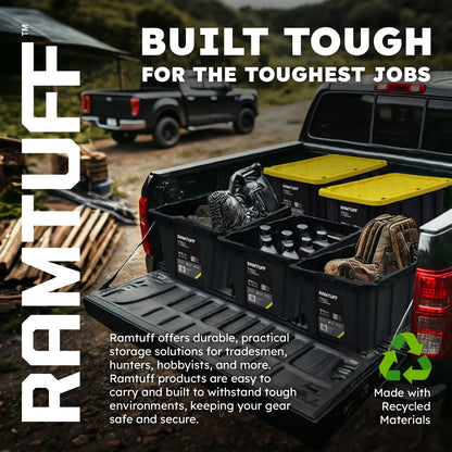 Ramtuff Strong Box BLACK & YELLOW 27-Gallon Storage Bin with Snap-on Lid, Heavy Duty Plastic Storage Bins with Lid, Stackable (6 pcs)