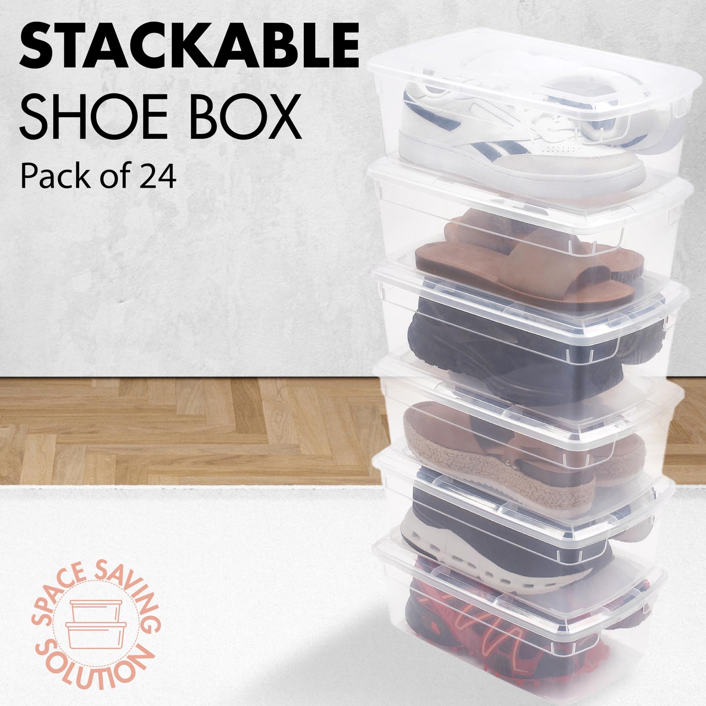 Organize-It!,Pack of 24-6QT Ultra Premium Clear Shoe Box, Modular Storage Box for Shoes, Versatile Organization and Storage Box with Clear Base and Lid, 12.9" L X 7.9" W X 4.7" H