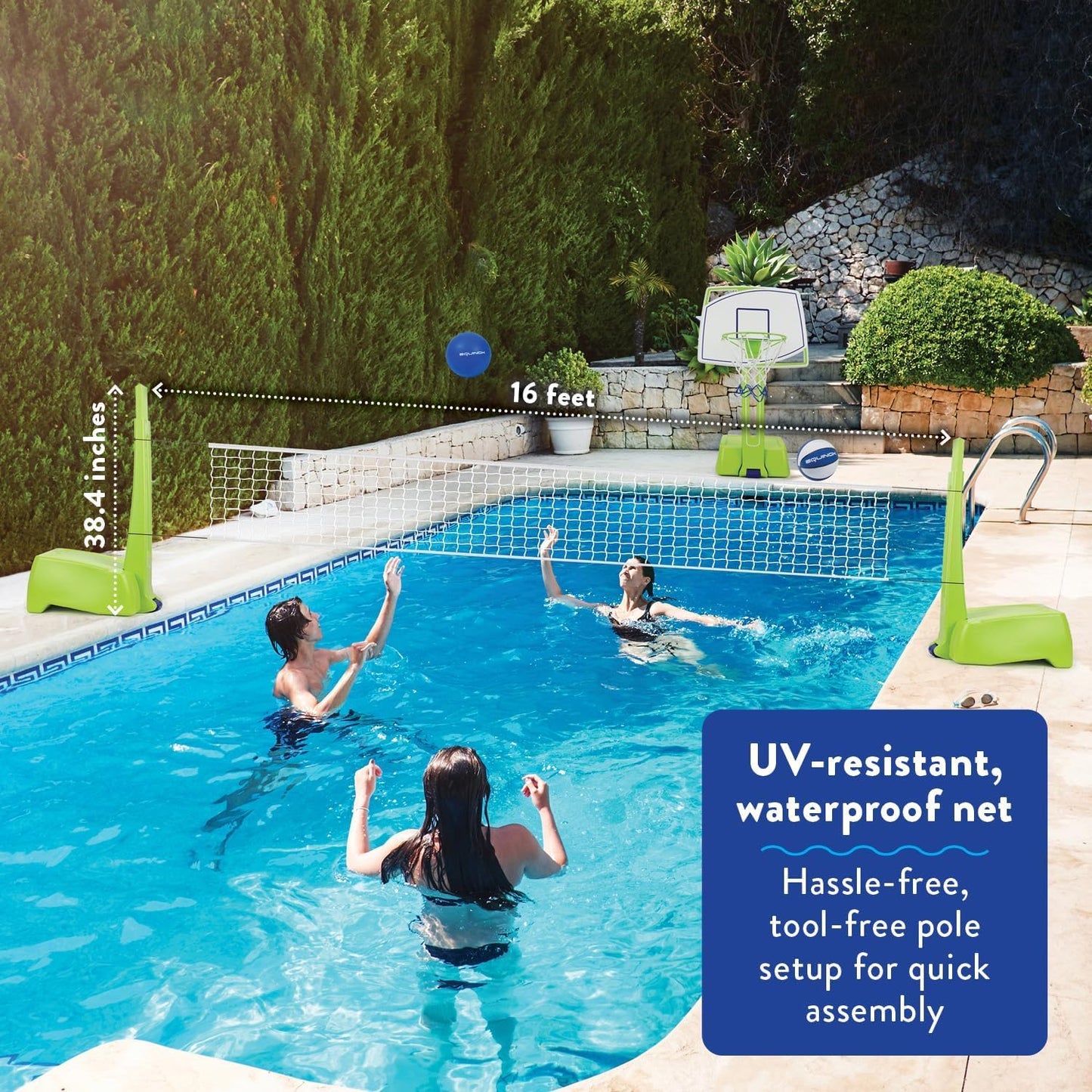 Equinox Pool Basketball Hoop with Ball – Outdoor Indoor Portable Water Net, Easy Assembly, No Tools Required