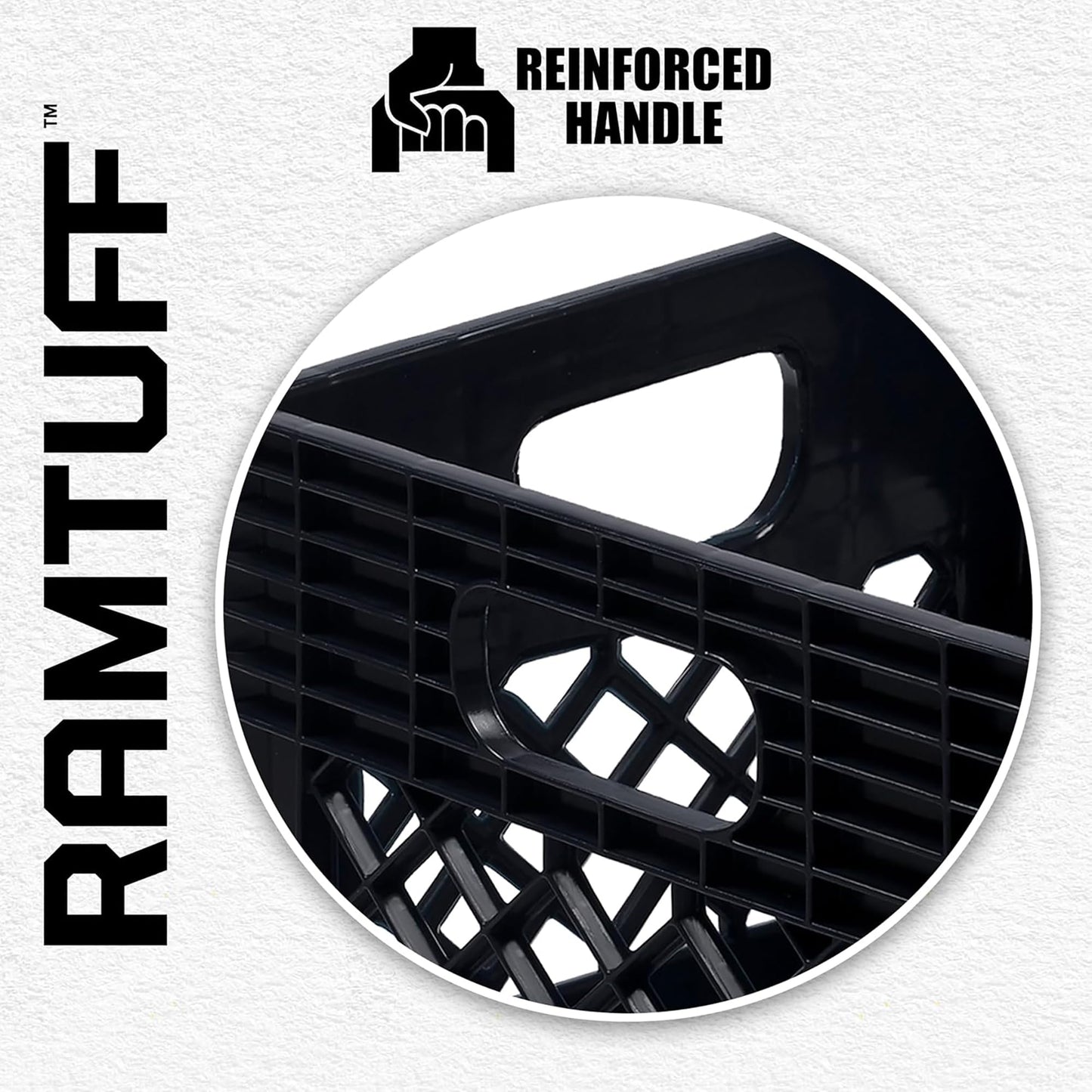 Ramtuff Authentic Milk Crate, 250lbs Load Capacity (BV Certified), Extreme Weather Tested -22°F to 122°F, Reinforced Handles, Stackable, Authentic Milk Crate Dimensions 13" L x 13" W x 11" H