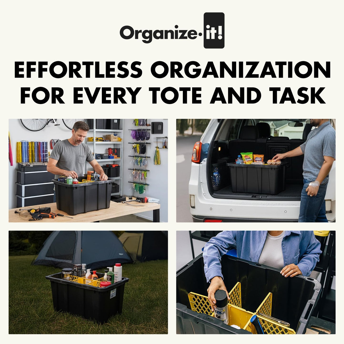 Universal Divider 27-gal. Tough Storage Tote, 6-slot Strong Box Divider for Storage Containers, 2 Customizable Lengths, Stationery Organizer for Large Tools/Seasonal Items, Easy to Attach (Pack of 8)